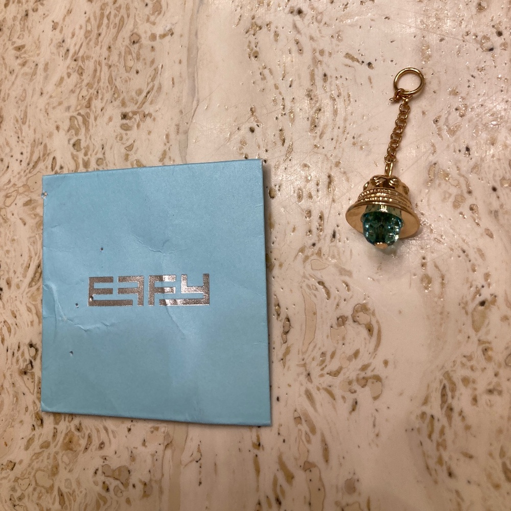 EFFY Bells Handbag Charm Collection Gold Tone Bell on Chain Light Blue Crystal